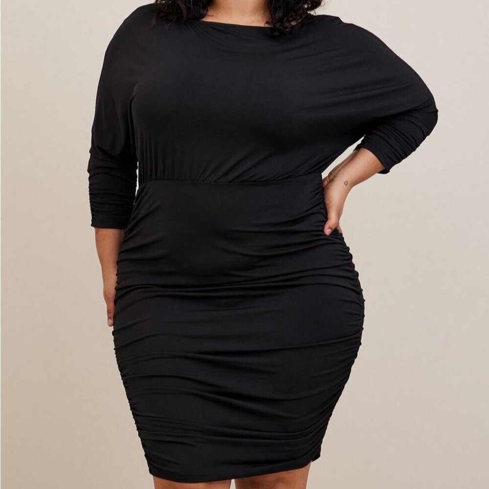Torrid Mini Studio Knit Shirred Dress – Black – Size 1X (14–16) – NWT